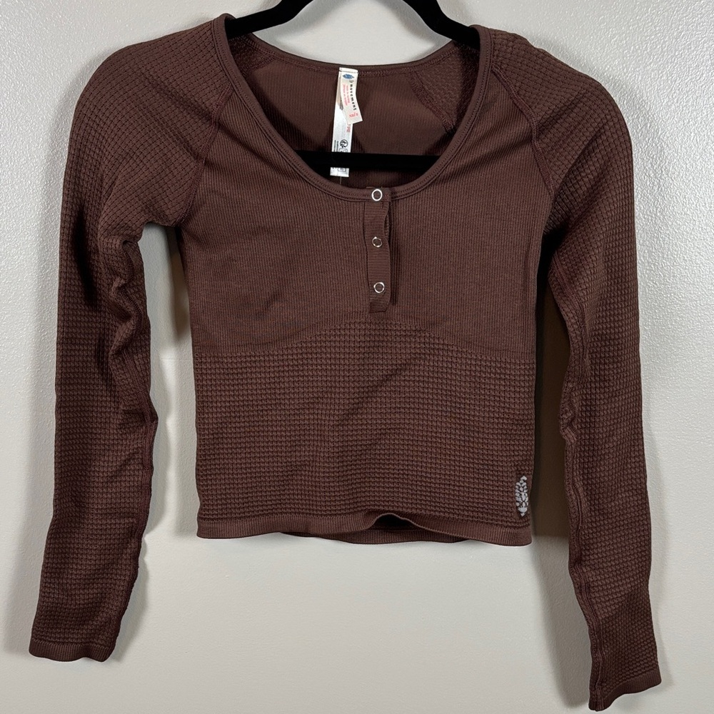 FP Free People Movement Long Sleeve Waffle Brown Top